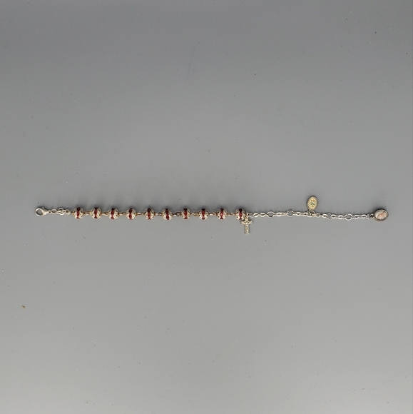 Virgin Mary Rosary Silvertone Red Crystal Bracelet - Picture 3 of 6